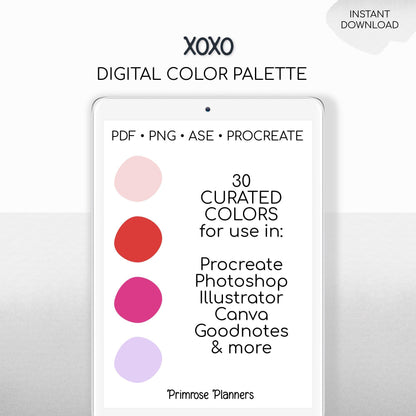 Bold Valentine Procreate Palette & Photoshop Swatches, Poppy Red Maroon Magenta Purple, Romantic Berry, Hex Codes