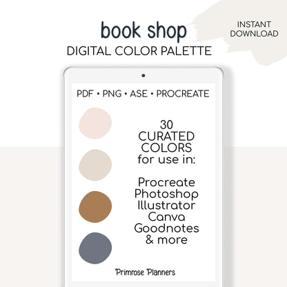 Book Shop Procreate Palette & Photoshop Swatches, Dark Academia Library, Muted Rust Navy Teal Beige, Hex Codes