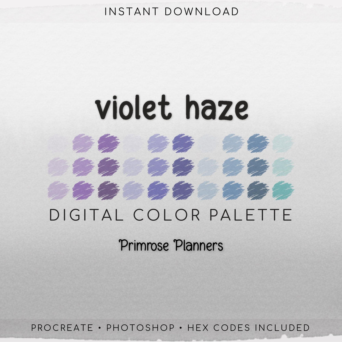 Hazy Cool Procreate Palette & Photoshop Swatches, Dreamy Violet Purple Blue Aqua, LoFi Clouds, Hex Codes