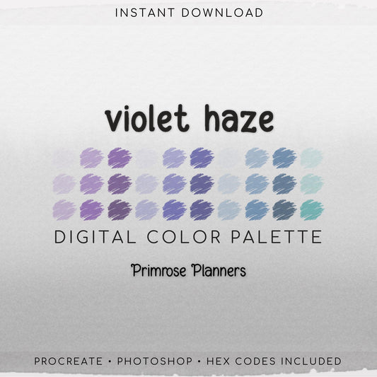 Hazy Cool Procreate Palette & Photoshop Swatches, Dreamy Violet Purple Blue Aqua, LoFi Clouds, Hex Codes