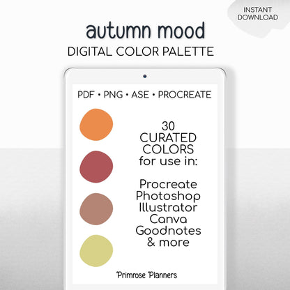 Autumn Procreate Palette & Photoshop Swatches | Orange Mauve Teal HEX Codes | Multi-Use Digital Color Files