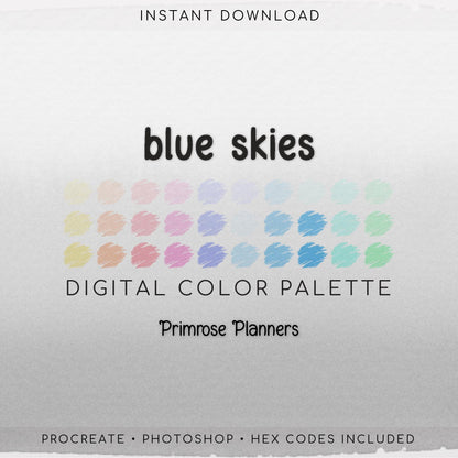 Pastel Rainbow Procreate Palette & Photoshop Swatches, Soft Sky Blue Summer Colors, Dreamy Aesthetic, Hex Codes, Digital Art
