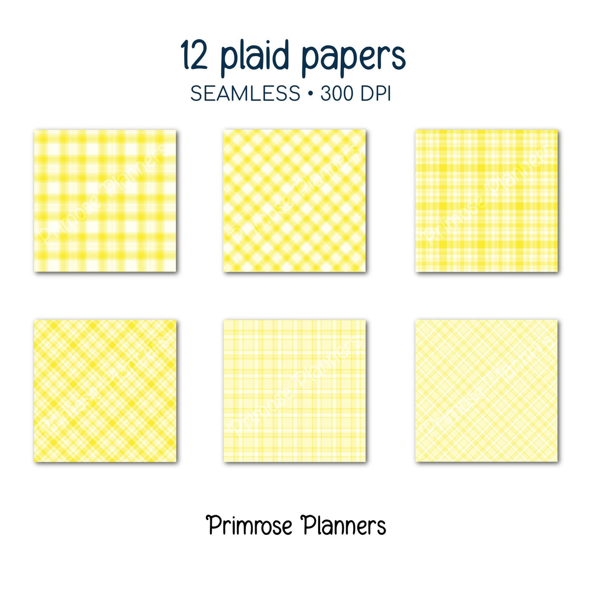 Seamless Chamomile Pale Yellow Plaid Digital Paper, Pastel Buttercream Buffalo Check, Monochrome Spring Backgrounds, Commercial Use