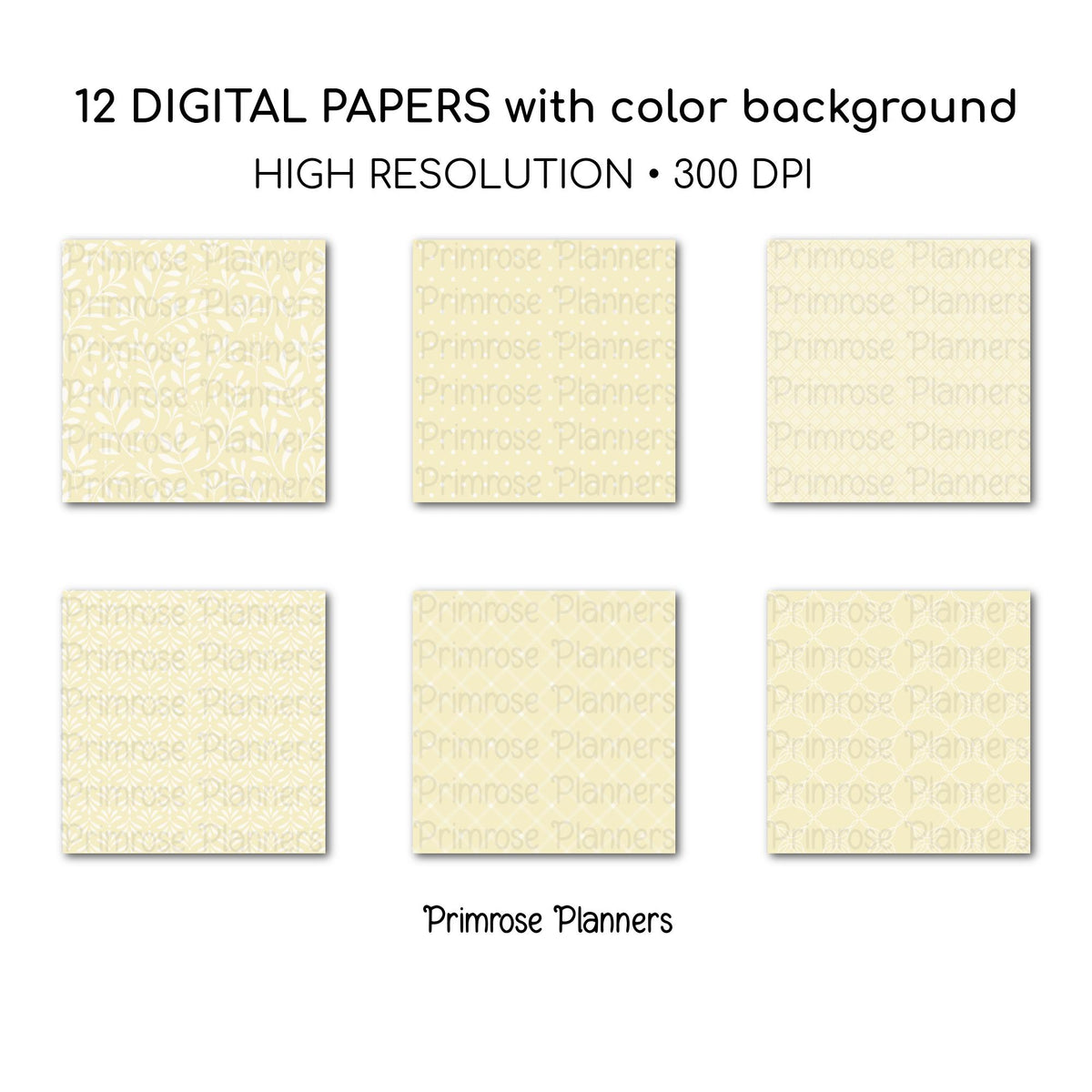 Vanilla Yellow Digital Paper Pack, Cream and Ivory Patterns, Botanical and Geometric Designs for Planners, Cards, Invites