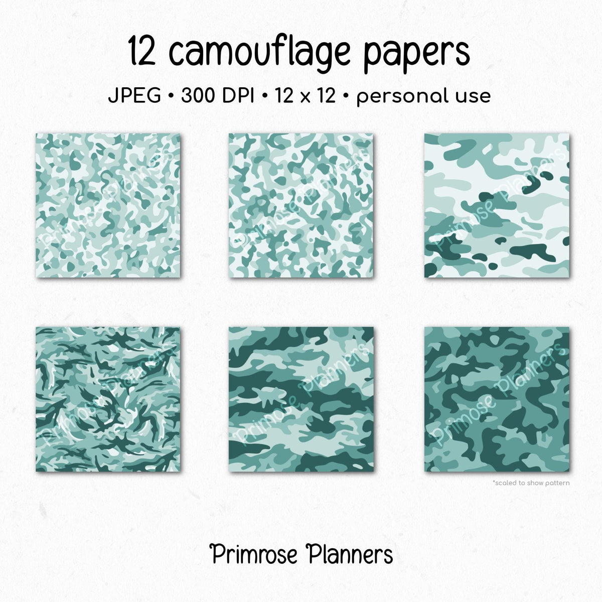 Dusty Aqua Camouflage Digital Paper Pack, Coastal Army Scrapbook Backgrounds (Instant Download)