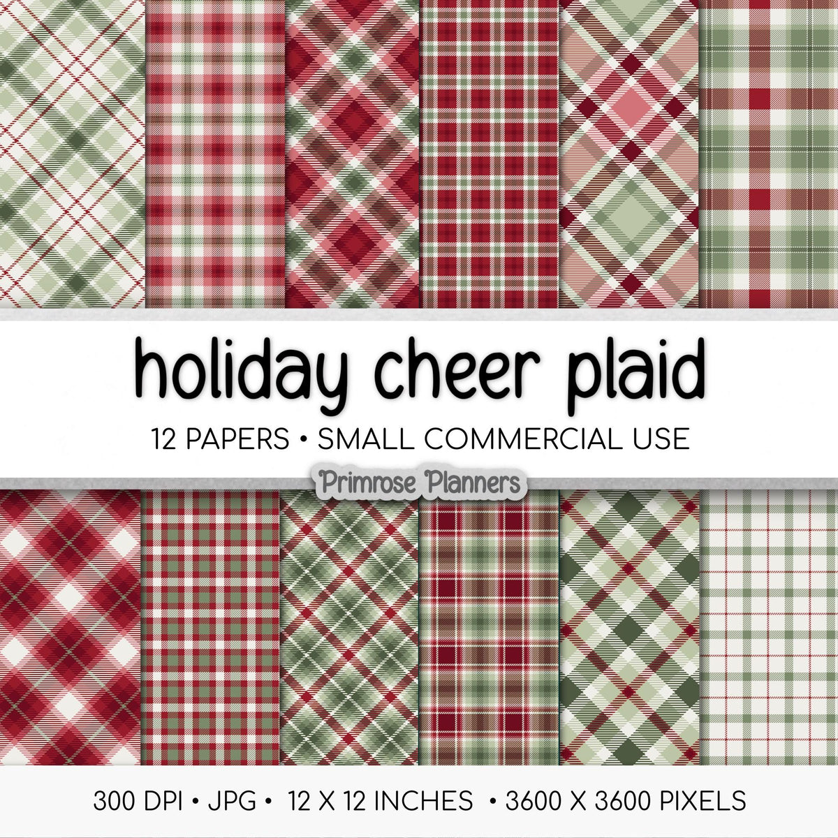 Christmas Digital Paper, Red and Green Plaid, Buffalo Check Texture, Holiday Tartan Printable, Commercial Use Backgrounds for Card Making
