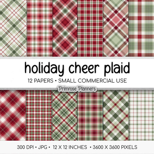 Christmas Digital Paper, Red and Green Plaid, Buffalo Check Texture, Holiday Tartan Printable, Commercial Use Backgrounds for Card Making