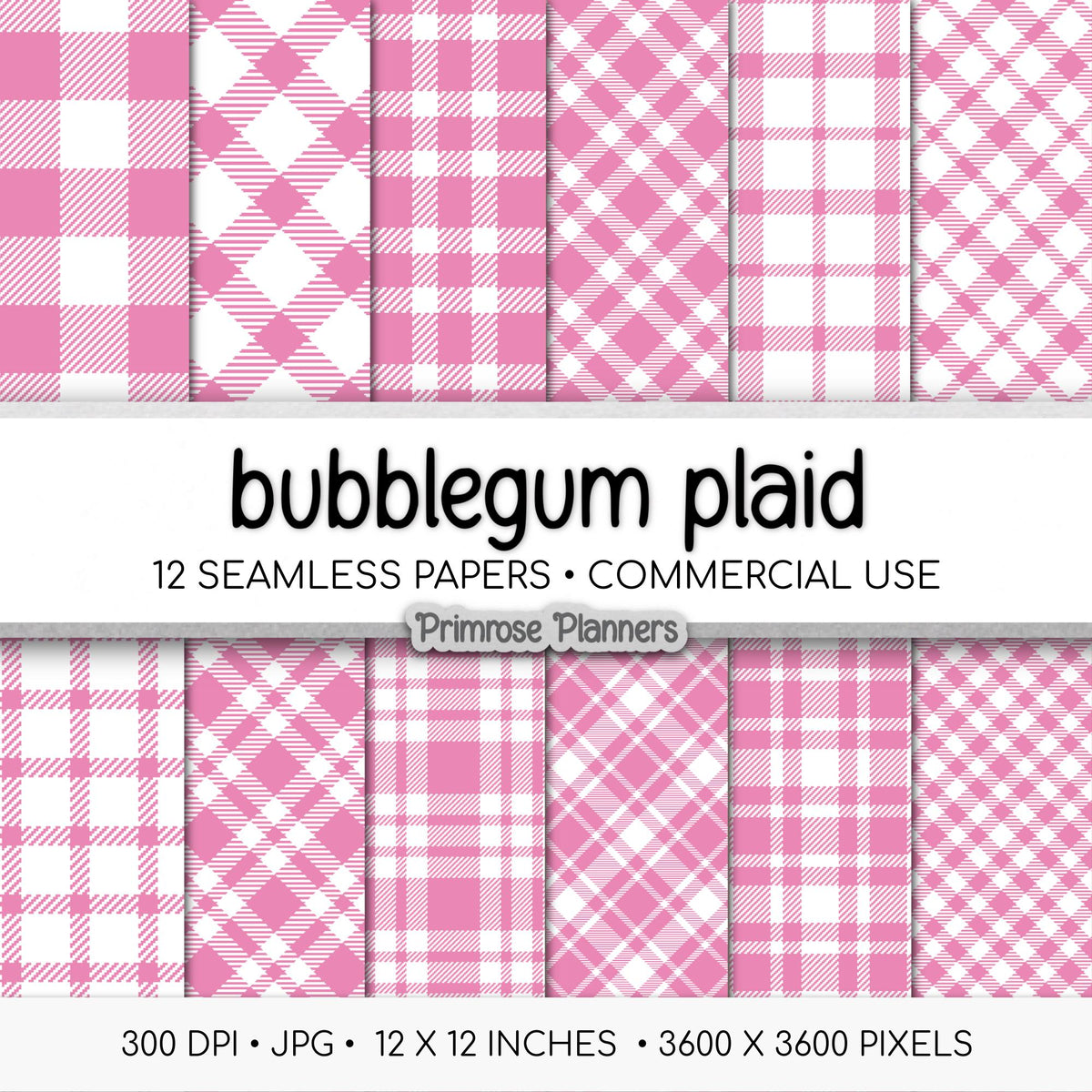 Seamless Bubblegum Pink Plaid Digital Paper, Buffalo Check, Pastel Tartan Patterns, Baby Shower Scrapbook, Commercial Use, 300 DPI