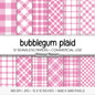 Seamless Bubblegum Pink Plaid Digital Paper, Buffalo Check, Pastel Tartan Patterns, Baby Shower Scrapbook, Commercial Use, 300 DPI