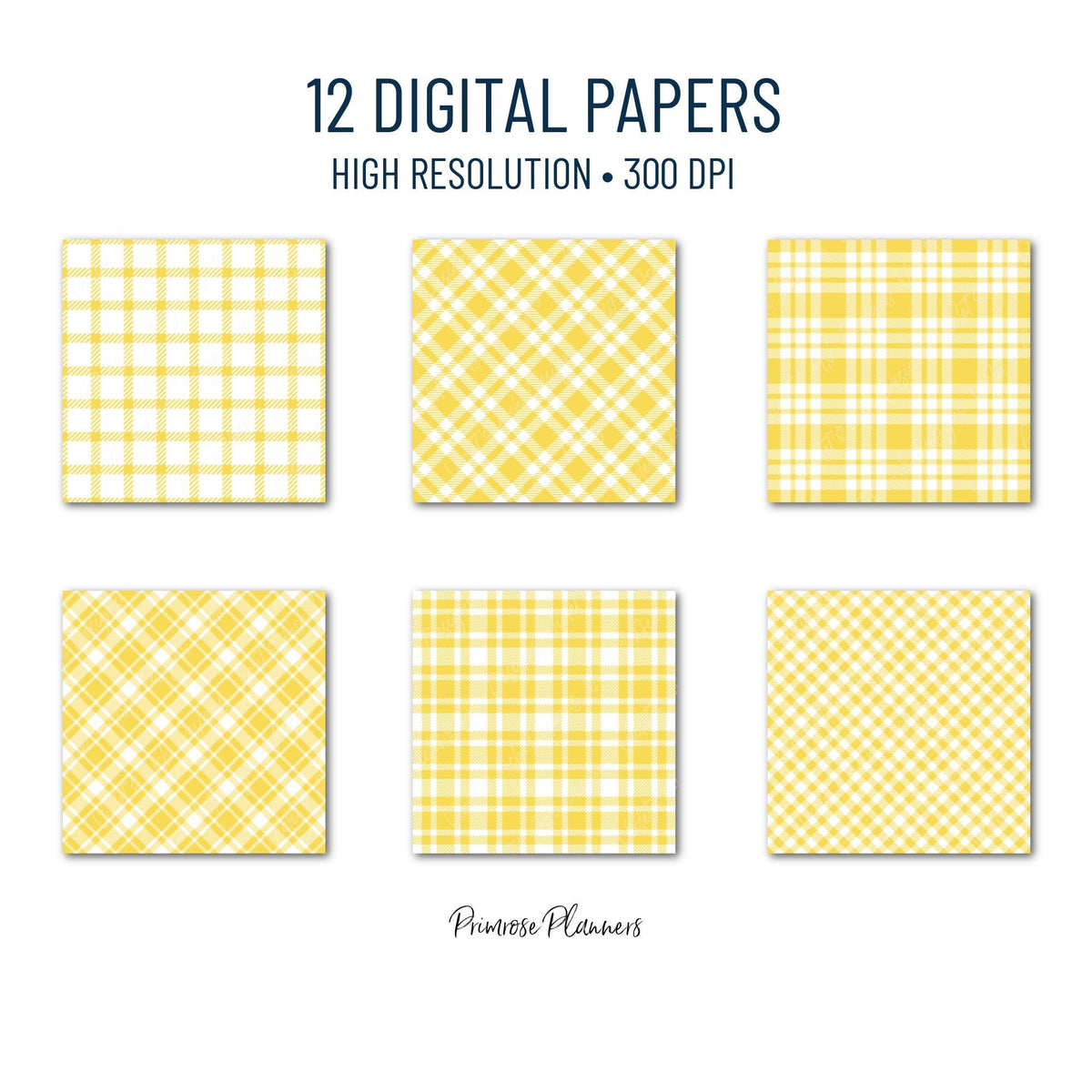 Primrose Yellow Plaid Digital Paper, Pastel Tartan Patterns, Spring Scrapbook Background, Commercial Use, 300 DPI, Yellow and White