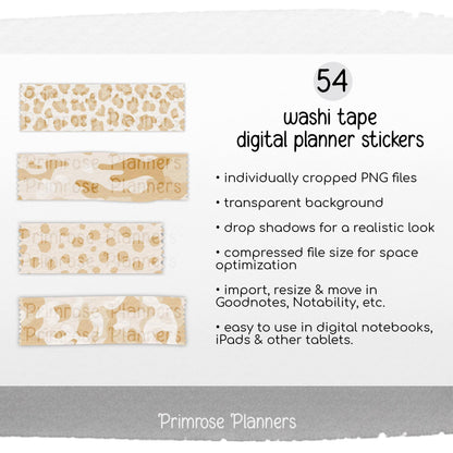 Tan Beige Camo & Leopard Print Digital Washi Tape GoodNotes Stickers