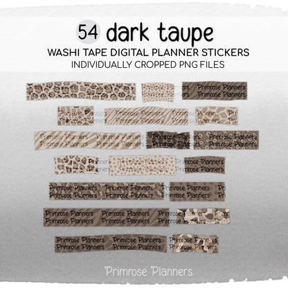 Dark Taupe Safari Animal Print & Camo Digital Washi Tape Planner Stickers