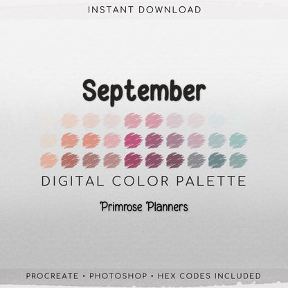 September Procreate Palette - Color Chart | Photoshop | iPad Procreate | Digital Download | Fall Color Palette | Digital Illustration