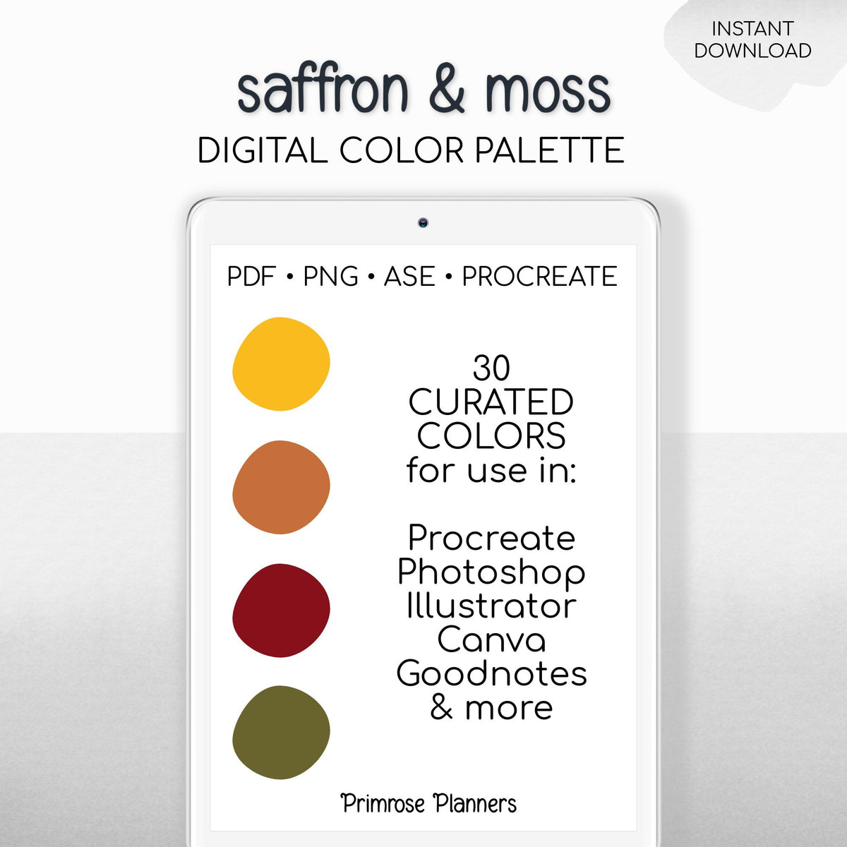 Boho Autumn Procreate Palette & Photoshop Swatches, Saffron Yellow Maroon Olive Green Teal, Retro Fall, Hex Codes