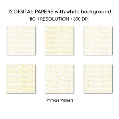 Limoncello Yellow Digital Paper | Floral Line Art, Geometric Trellis | Pale Lemon Pattern | Farmhouse Scrapbook Backgrounds
