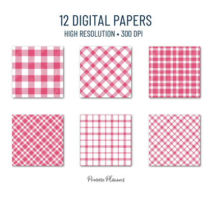 Seamless Azalea Hot Pink Plaid Digital Paper, Buffalo Check, Fuchsia Tartan Patterns, Preppy Scrapbook, Commercial Use, 300 DPI