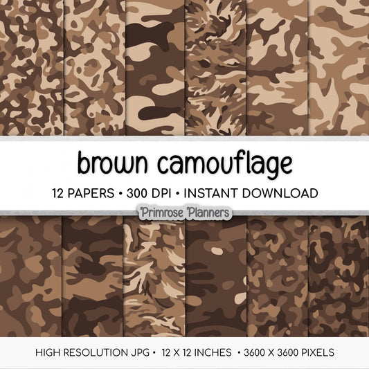 Classic Brown Camouflage Digital Paper, Woodland Army Scrapbook Pattern (Instant Download)