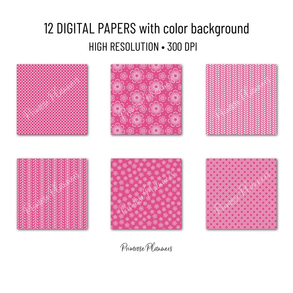 PETUNIA PINK Patterns Digital Paper Pack | Digital Striped Paper | Printable Scrapbook Paper | Instant Download | Floral, Flowers, Dots