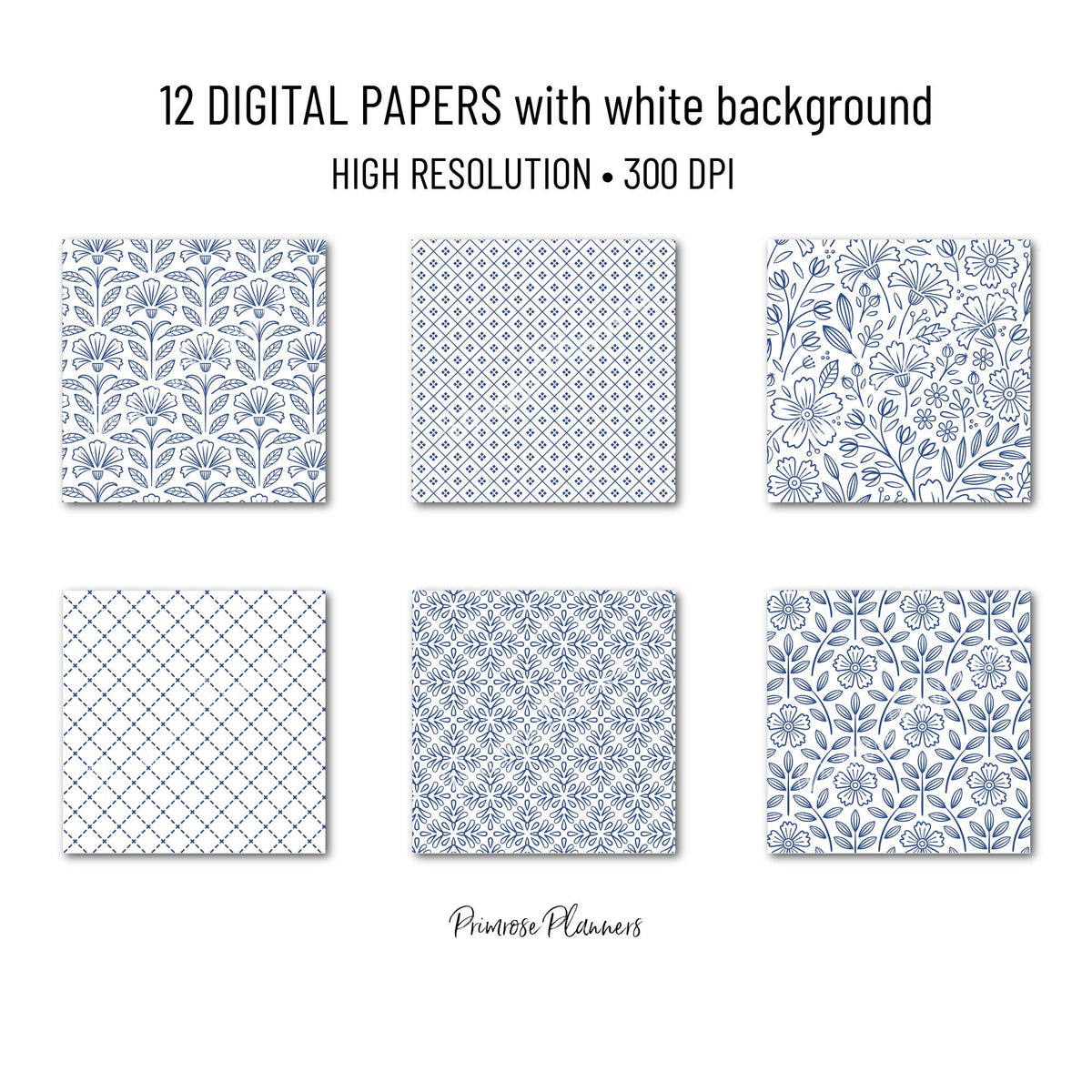Nautical Blue Digital Paper Minimal Boho | Navy White Patterns | Dainty Coastal Scrapbook Pack