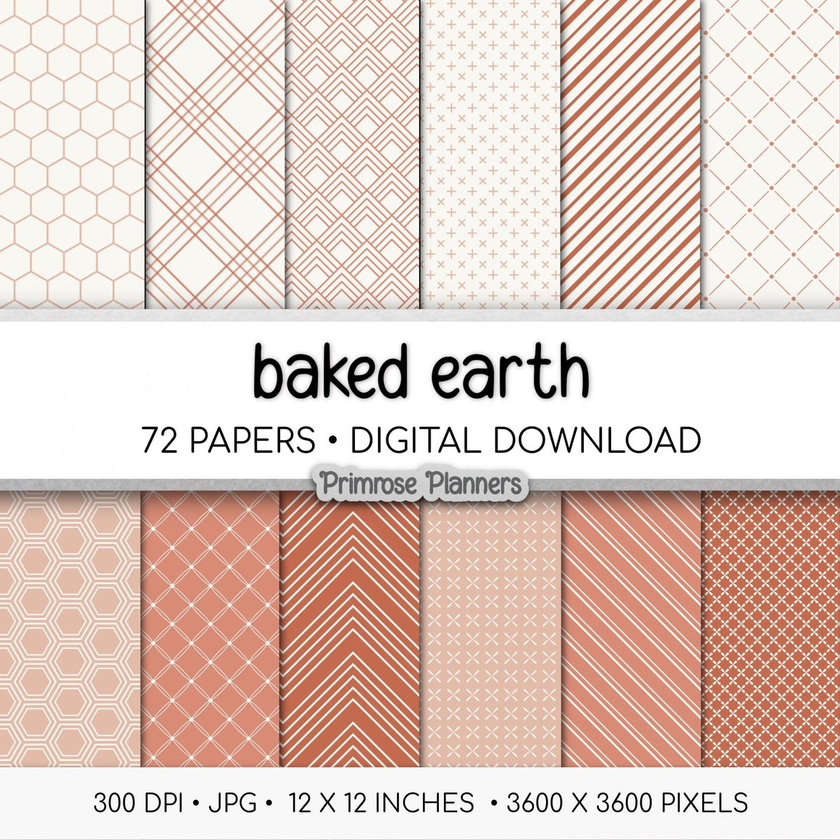 Terracotta Digital Paper Bundle | Minimal Floral, Geometric Patterns | Baked Earth, Clay, Sandstone | Boho Scrapbook Backgrounds