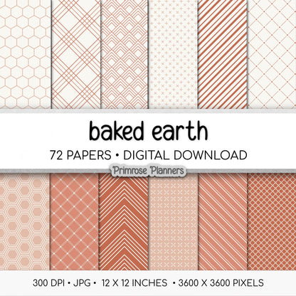 Terracotta Digital Paper Bundle | Minimal Floral, Geometric Patterns | Baked Earth, Clay, Sandstone | Boho Scrapbook Backgrounds