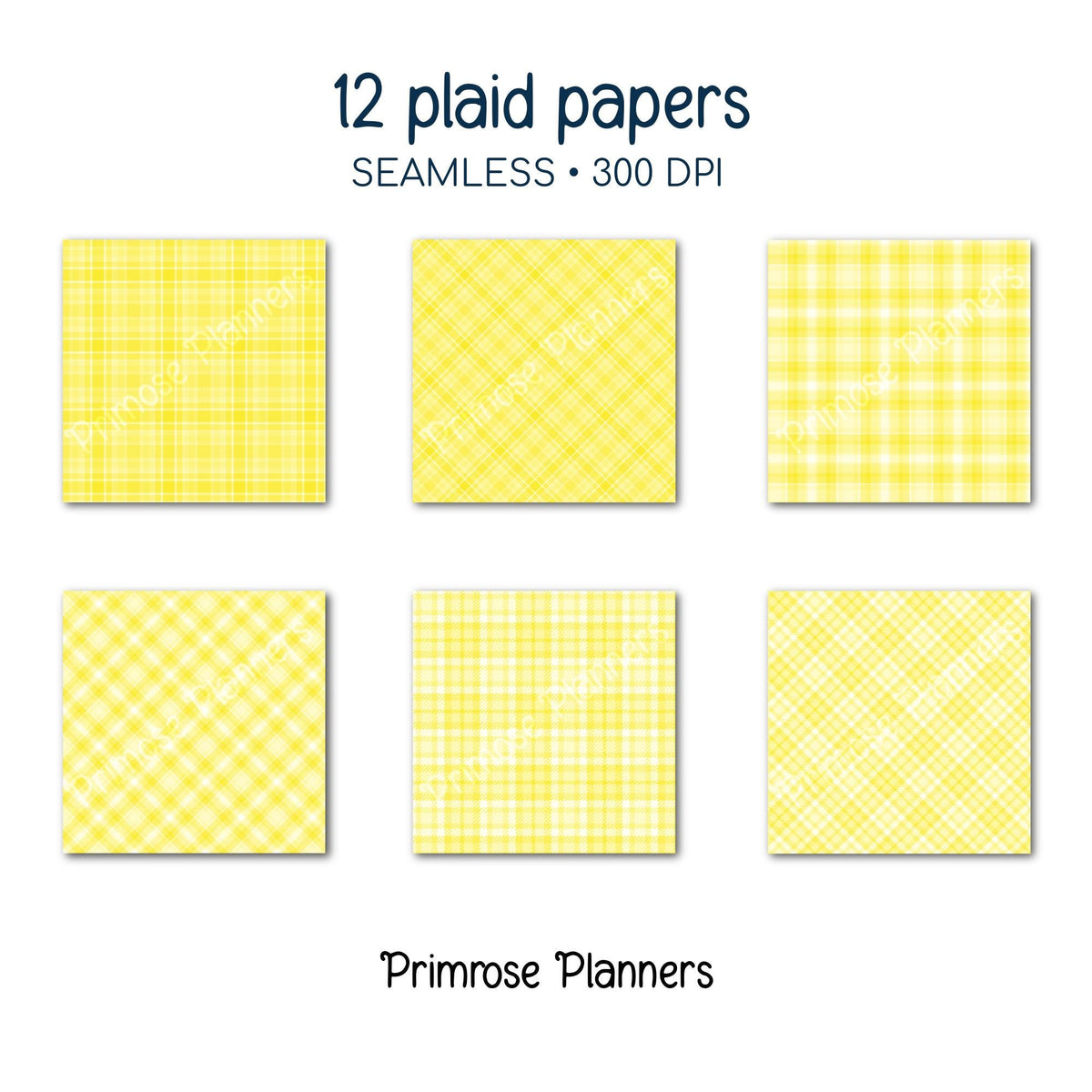 Seamless Chamomile Pale Yellow Plaid Digital Paper, Pastel Buttercream Buffalo Check, Monochrome Spring Backgrounds, Commercial Use