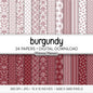 Burgundy Digital Paper | Minimal Floral Patterns | Deep Wine, Maroon & White | Printable Wedding and Scrapbook Backgrounds
