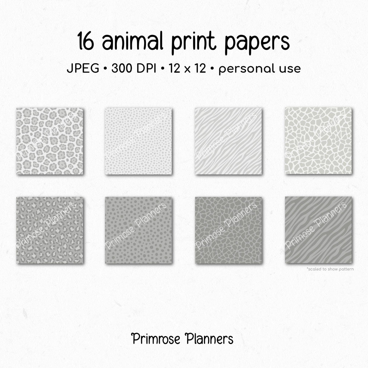 Dove Gray Animal Print Digital Paper Pack, Neutral Leopard Cheetah Zebra (Digital Download)
