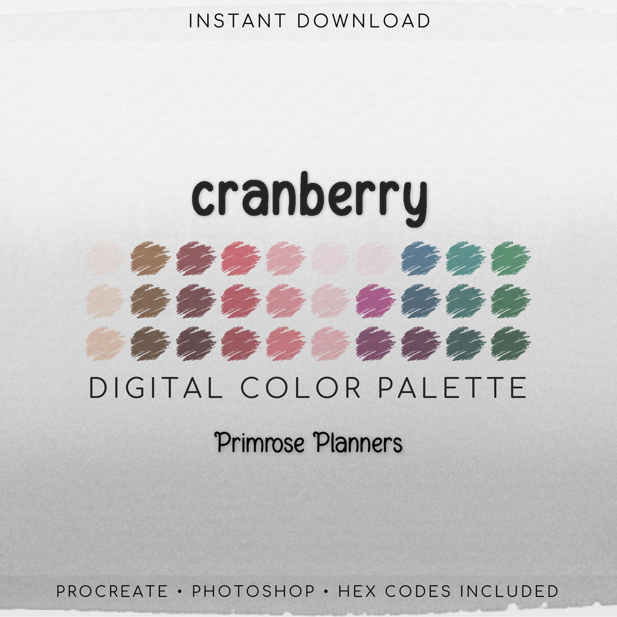 Cranberry Procreate Palette & Photoshop Swatches, Rustic Winter, Red Maroon Blush Pink Green, Boho Holiday, Hex Codes