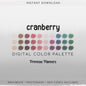 Cranberry Procreate Palette & Photoshop Swatches, Rustic Winter, Red Maroon Blush Pink Green, Boho Holiday, Hex Codes