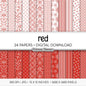 Red Digital Paper Pack, Minimal Boho Floral Patterns, Bright Red & White Scrapbook Paper, Classic Botanical Background