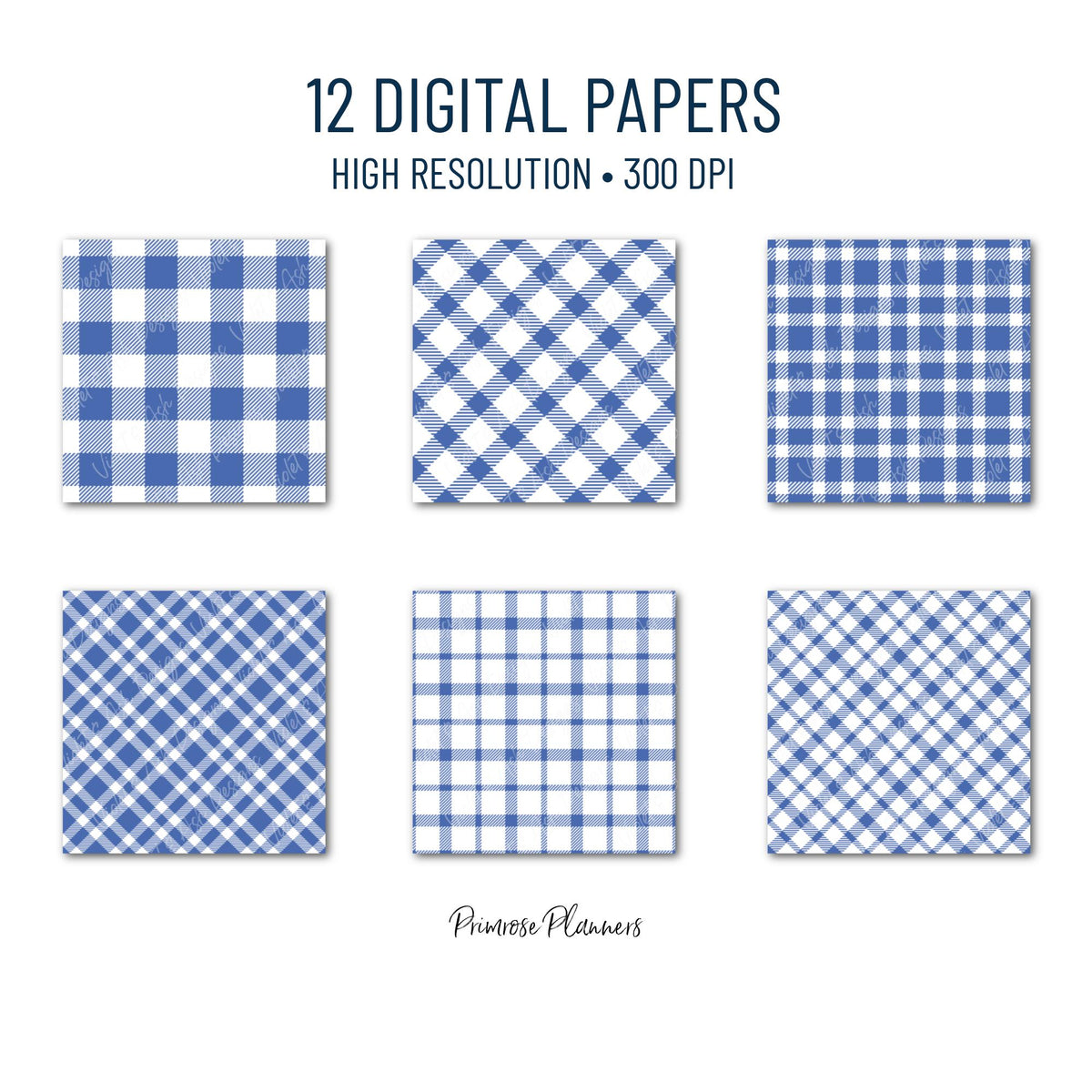 Seamless Blueberry Blue Plaid Digital Paper, Buffalo Check, Dark Navy Tartan Patterns, Summer Scrapbook, Commercial Use, 300 DPI