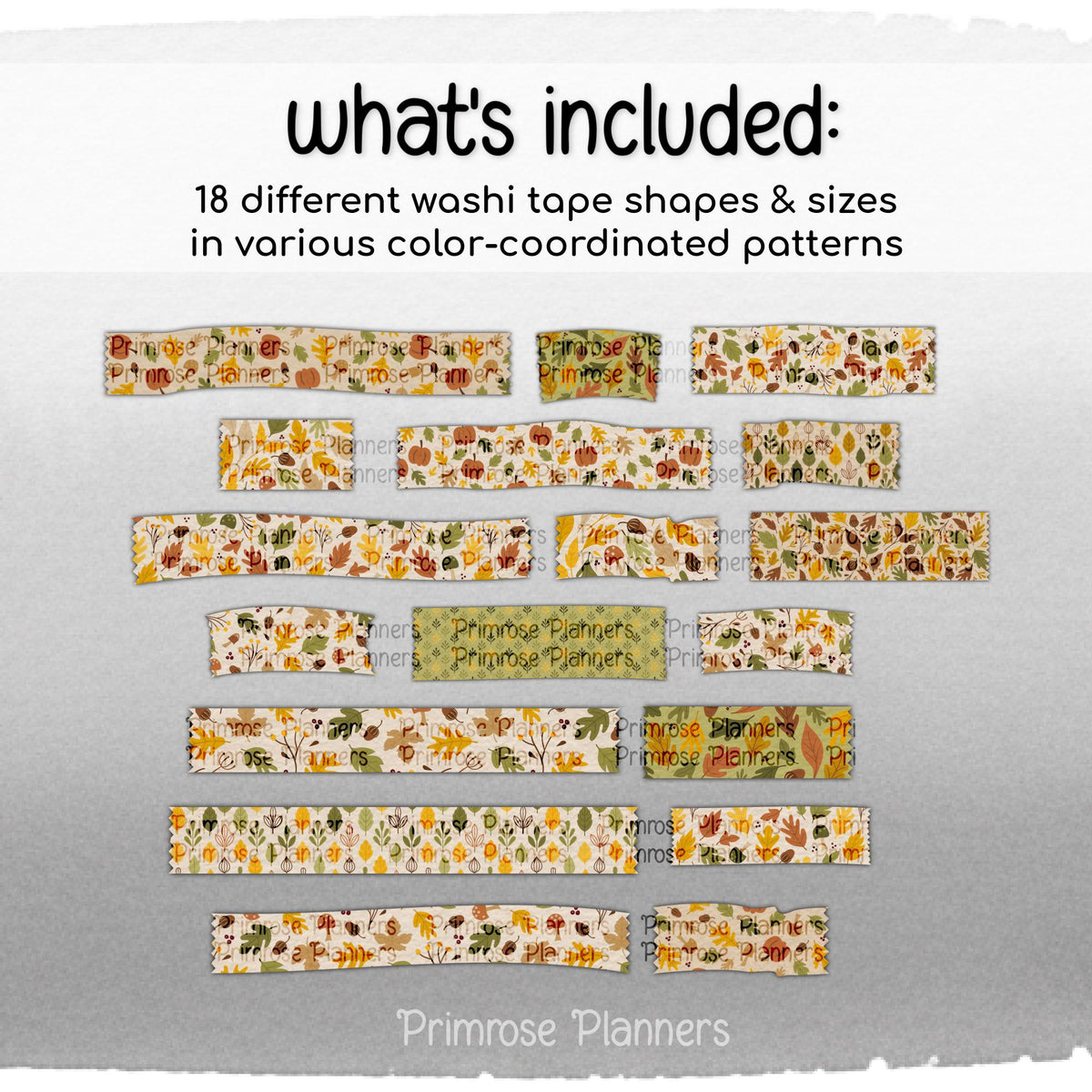 Autumn Digital Washi Tape, Mushroom & Acorn Stickers, Saffron Yellow Moss Green, GoodNotes Sticker Book, Fall Leaf, Forestcore