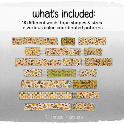 Autumn Digital Washi Tape, Mushroom & Acorn Stickers, Saffron Yellow Moss Green, GoodNotes Sticker Book, Fall Leaf, Forestcore