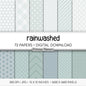 Rainwashed Digital Paper Bundle | Minimal Floral, Geometric Patterns | Dusty Aqua, Grey Blue | Coastal Minimalist Scrapbook