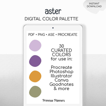 Aster Procreate Palette & Photoshop Swatches | Orange, Purple, Green | Wildflower Fall Floral | Hex Codes | Digital Art