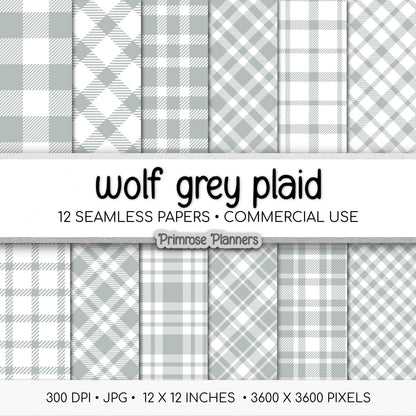 Seamless Grey Plaid Digital Paper, Buffalo Check, Light Gray Tartan Patterns, Modern Farmhouse, Commercial Use, 300 DPI