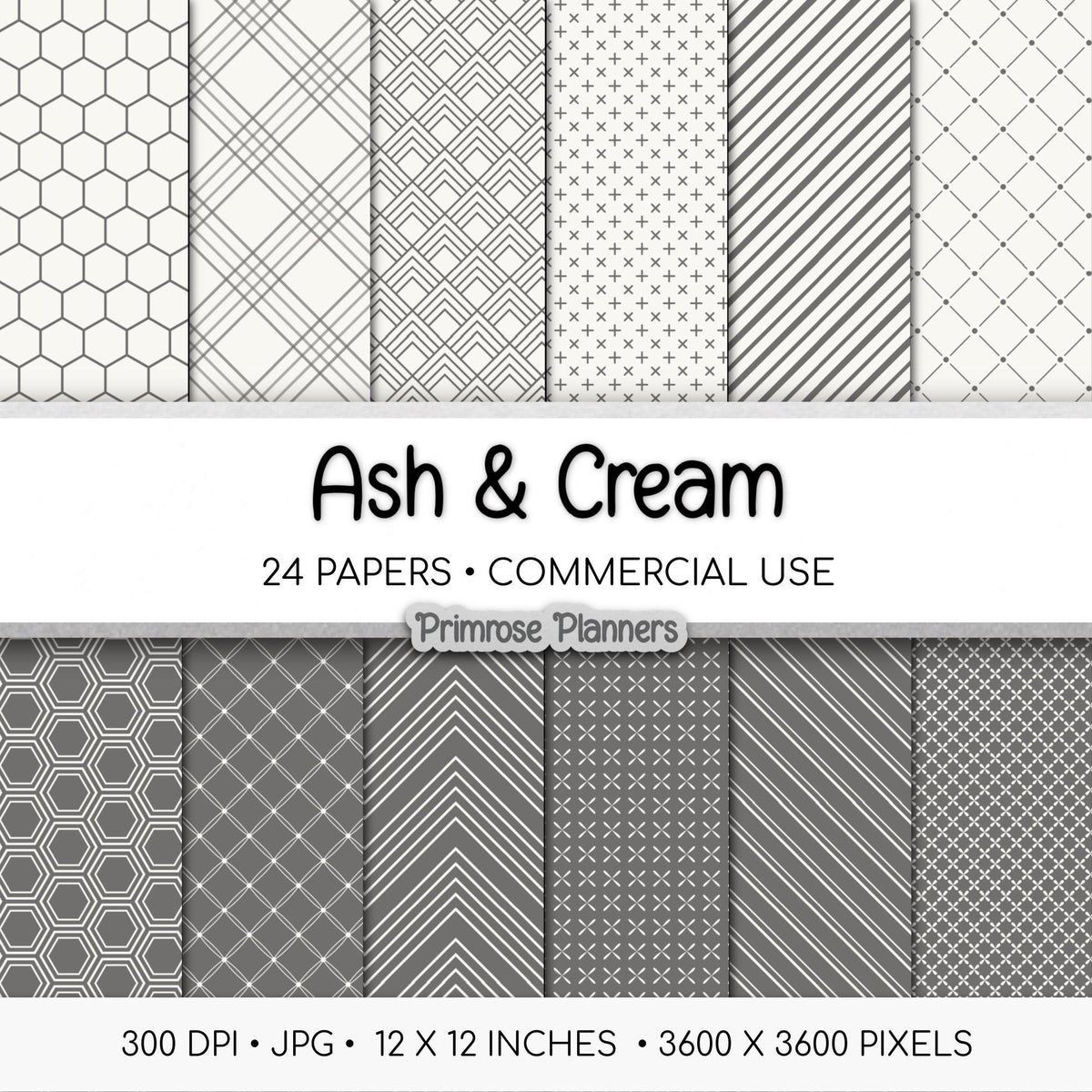 Charcoal Grey Digital Paper | Minimal Floral, Geometric Patterns | Ash, Cream | Modern Farmhouse Scrapbook Backgrounds