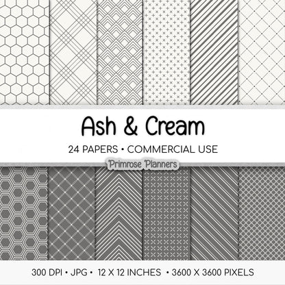 Charcoal Grey Digital Paper | Minimal Floral, Geometric Patterns | Ash, Cream | Modern Farmhouse Scrapbook Backgrounds