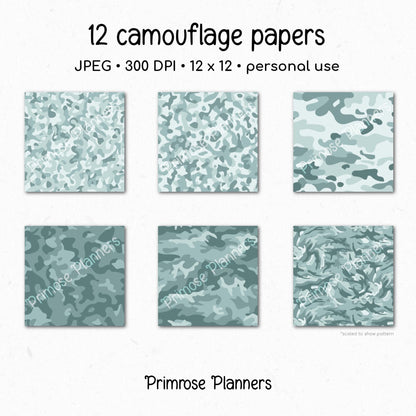 Saltwater Camouflage Digital Paper Pack, Coastal Teal Army Background (Instant Download)