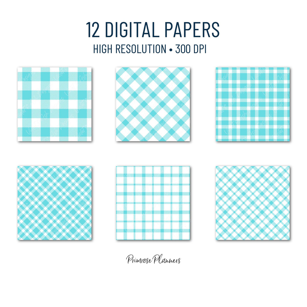 Seamless Bright Aqua Plaid Digital Paper, Buffalo Check, Turquoise Tartan Patterns, Summer Pool Party, Commercial Use, 300 DPI