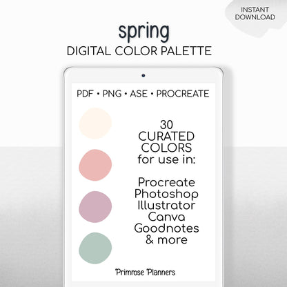 Soft Spring Pastel Procreate Palette, 60 Muted Watercolor Swatches, Aesthetic Color Tools, Digital Download