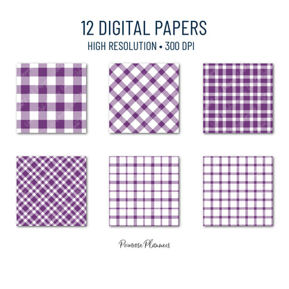Seamless Grape Purple Plaid Digital Paper, Buffalo Check, Violet Tartan Patterns, Halloween Scrapbook, Commercial Use, 300 DPI