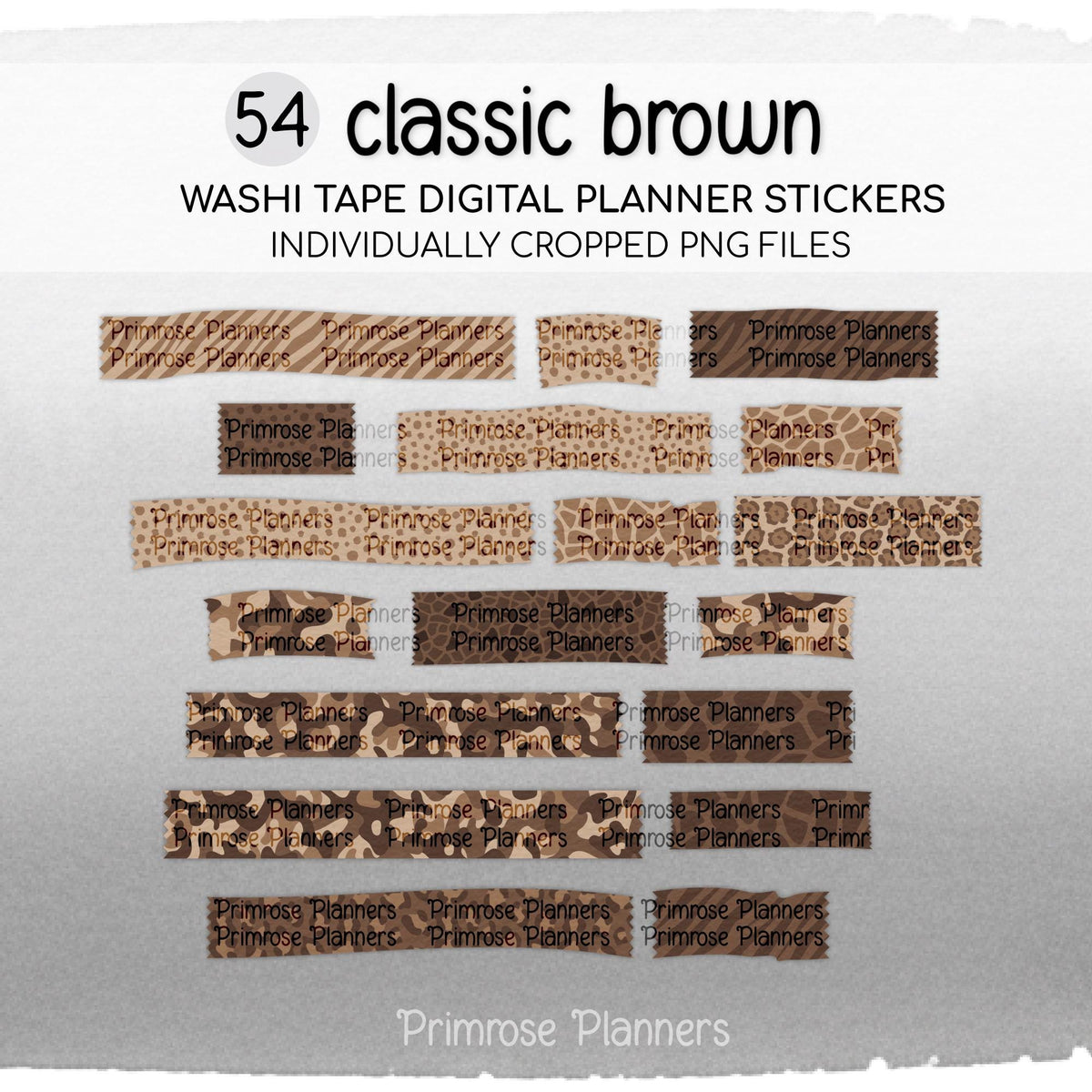 Classic Brown Safari Animal Print & Camo Digital Washi Tape Stickers