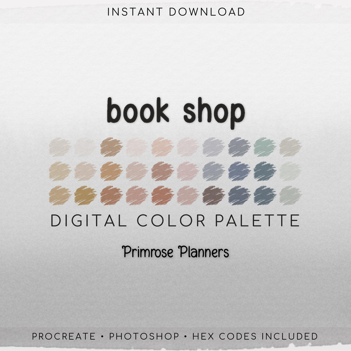 Book Shop Procreate Palette & Photoshop Swatches, Dark Academia Library, Muted Rust Navy Teal Beige, Hex Codes