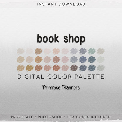 Book Shop Procreate Palette & Photoshop Swatches, Dark Academia Library, Muted Rust Navy Teal Beige, Hex Codes