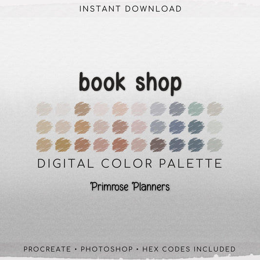 Book Shop Procreate Palette & Photoshop Swatches, Dark Academia Library, Muted Rust Navy Teal Beige, Hex Codes
