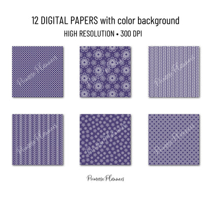Dusty Violet and White Digital Paper, Minimalist Boho Patterns, Soft Lavender Scrapbooking, Mauve Planner Print