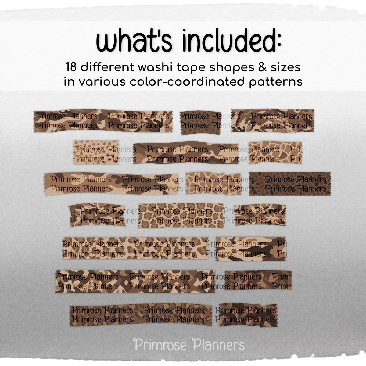 Classic Brown Safari Animal Print & Camo Digital Washi Tape Stickers