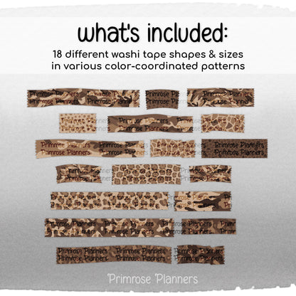Classic Brown Safari Animal Print & Camo Digital Washi Tape Stickers